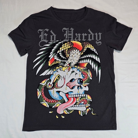 Ed Hardy Other - Ed Hardy Mens Skull Eagle Snake Graphic T-Shirt Black‎ Y2K EHMD1100-73 Size M